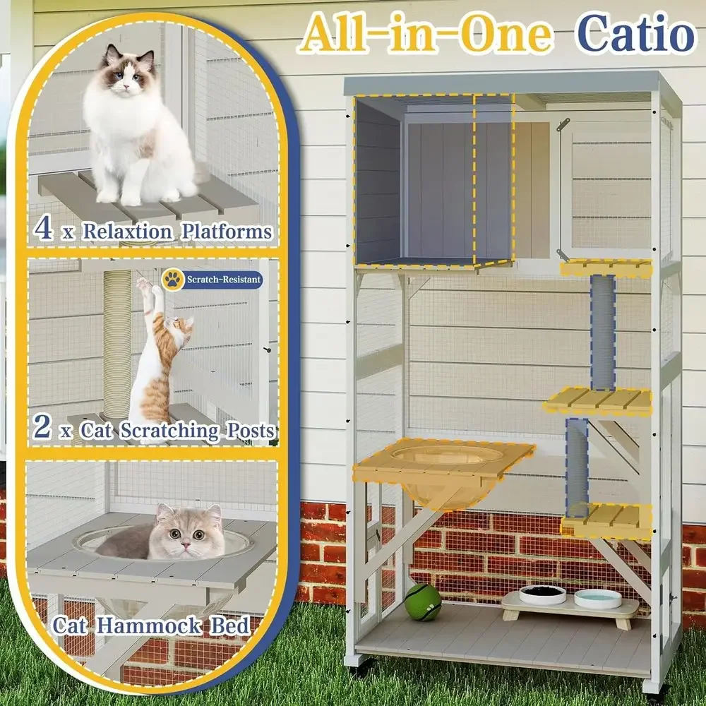 Outdoor Cat Enclosure with Whe - Cat Scratching Post 评论和价格