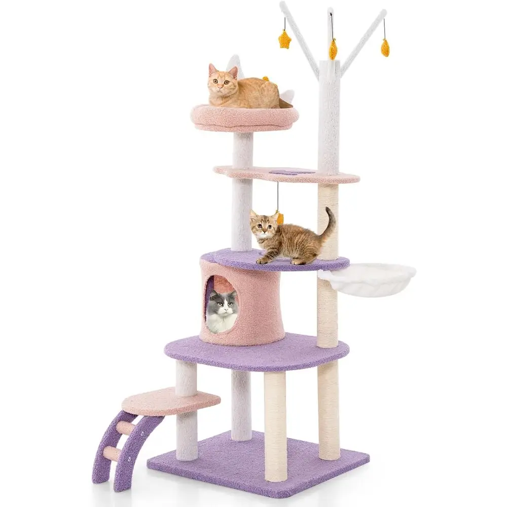 62-Inch Multi-Level Cat Tower  - Cat Scratching Post 评论和价格