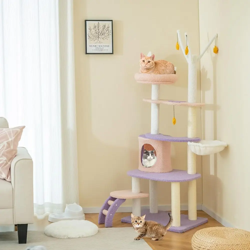 62-Inch Multi-Level Cat Tower  - Cat Scratching Post 评论和价格