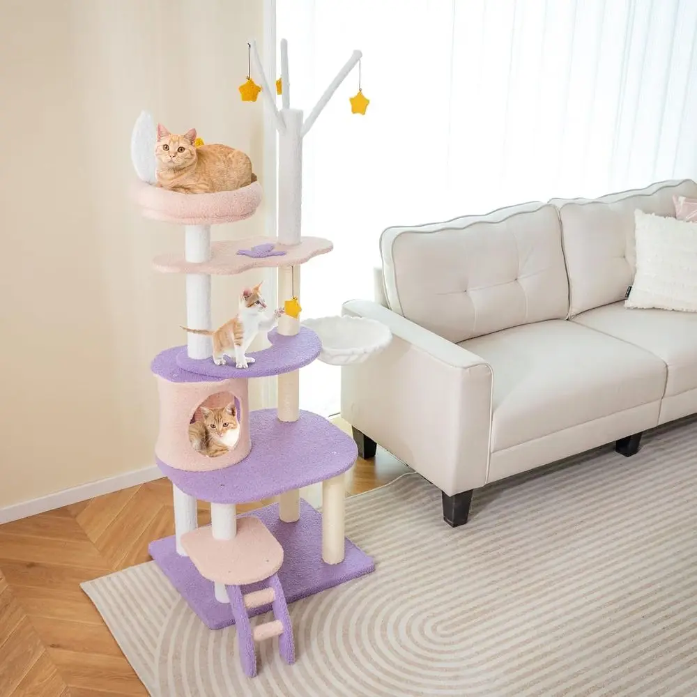 62-Inch Multi-Level Cat Tower  - Cat Scratching Post 评论和价格