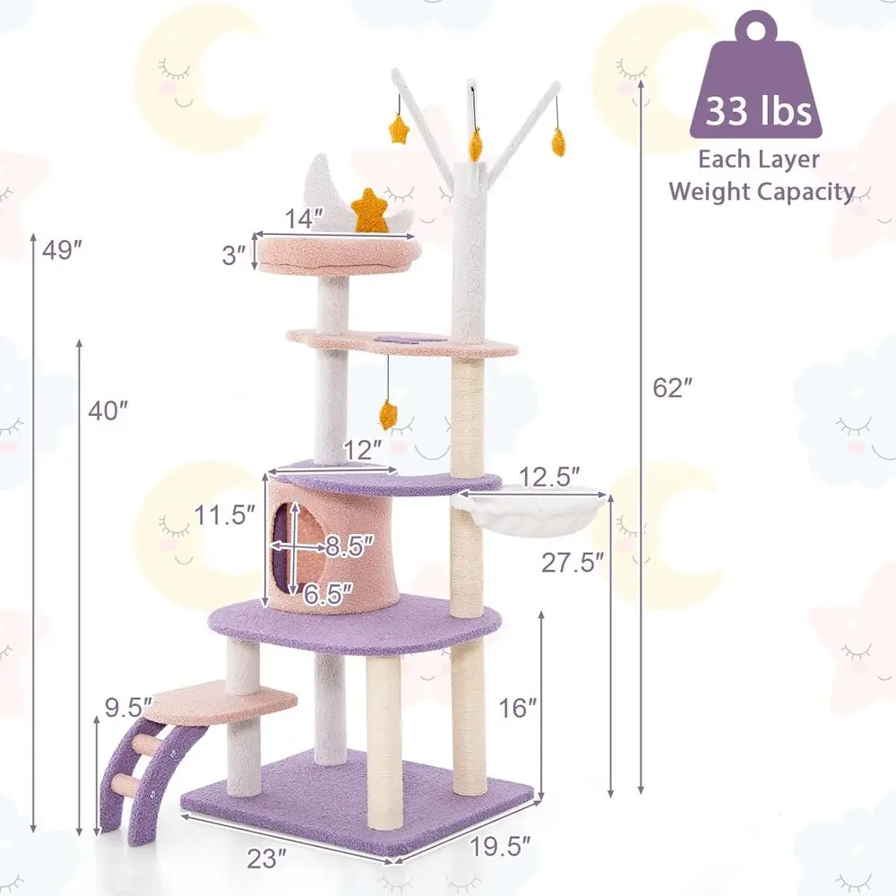 62-Inch Multi-Level Cat Tower  - Cat Scratching Post 评论和价格