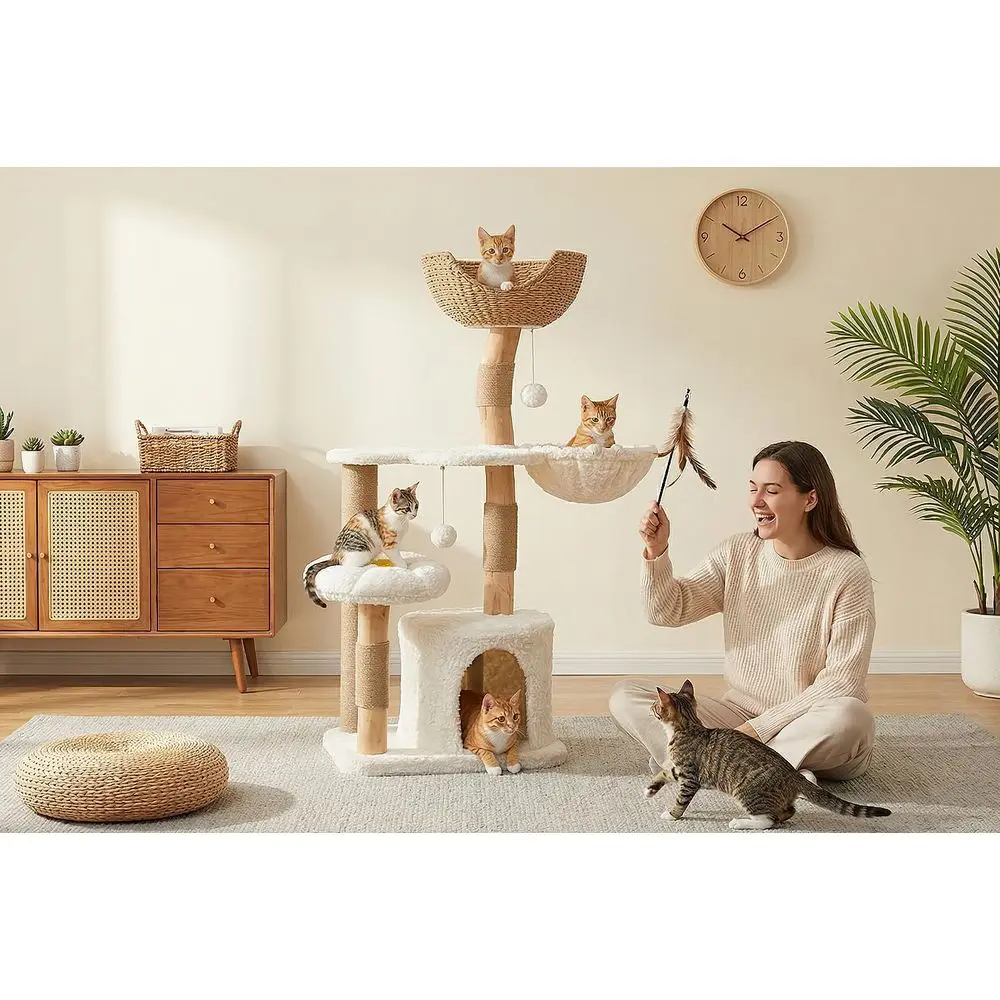 48.5 Large Solid Wood Cat Towe - Cat Scratching Post 评论和价格