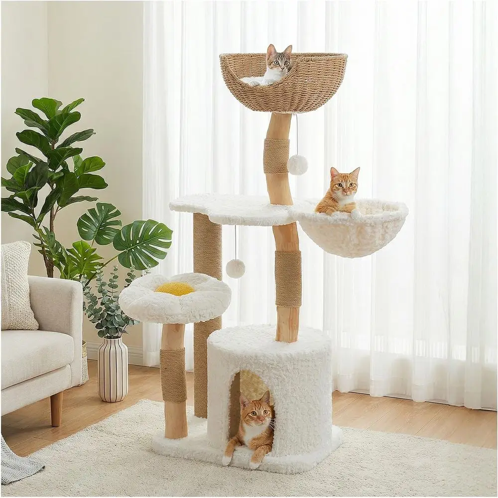 48.5 Tall Solid Wood Cat Tower - Cat Scratching Post 评论和价格