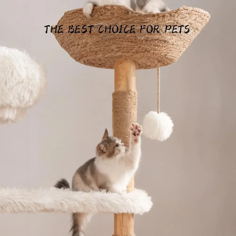 Natural Wooden Cat Tower with  - Cat Scratching Post 评论和价格