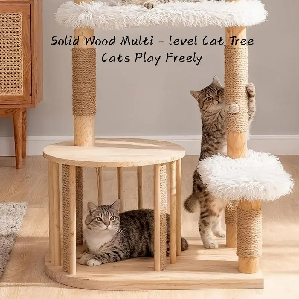 Natural Wooden Cat Tower with  - Cat Scratching Post 评论和价格
